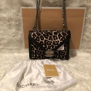 NWT Whitney Large Leopard Calf Hair Convertible Shoulder Bag